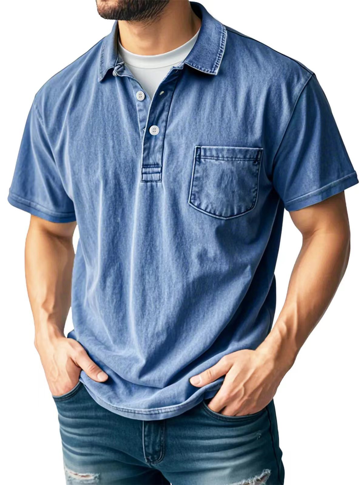 Men's Casual All-matching Short Sleeve Button Lapel Shirt Polo Shirt