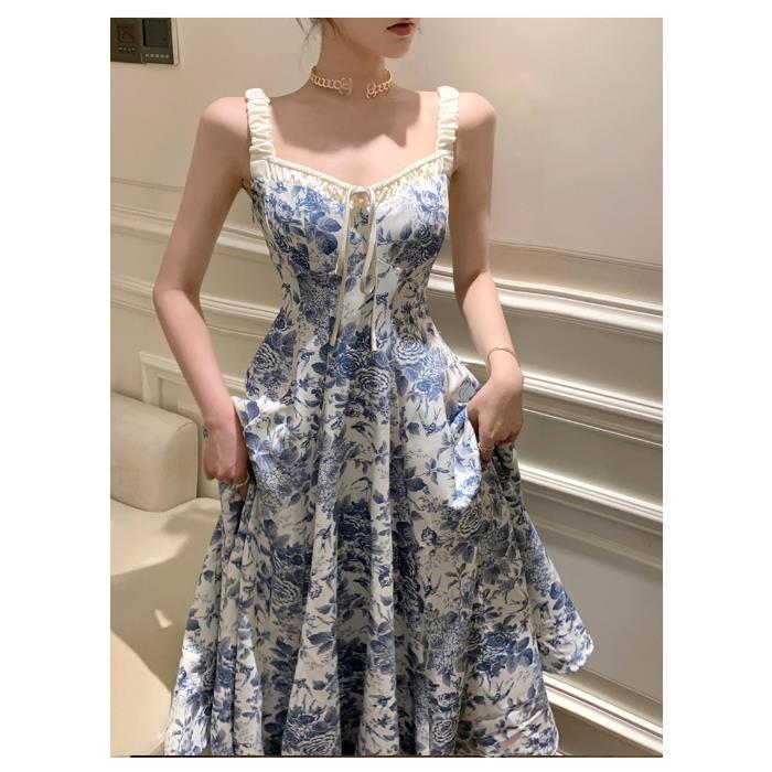 Fashion Retro Women Floral Strap Dress null