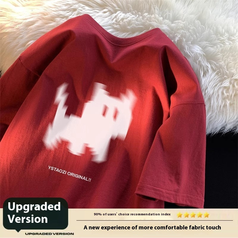 Cat Print Hong Kong Style Loose Short Sleeved Shirt