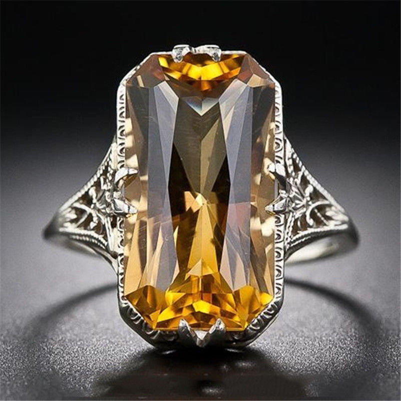 Bague creuse en citrine, style européen et américain