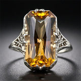 Citrine Hollow Carved Ring Europe and America
