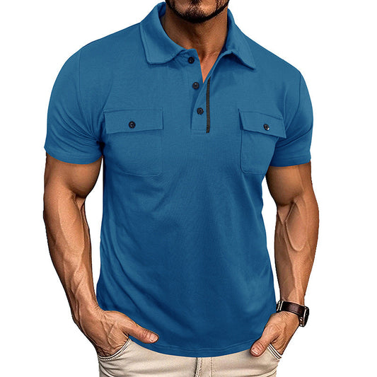 Lapel Short Sleeve Outdoor Pocket Polo Shirt T-shirt Men Clothing null