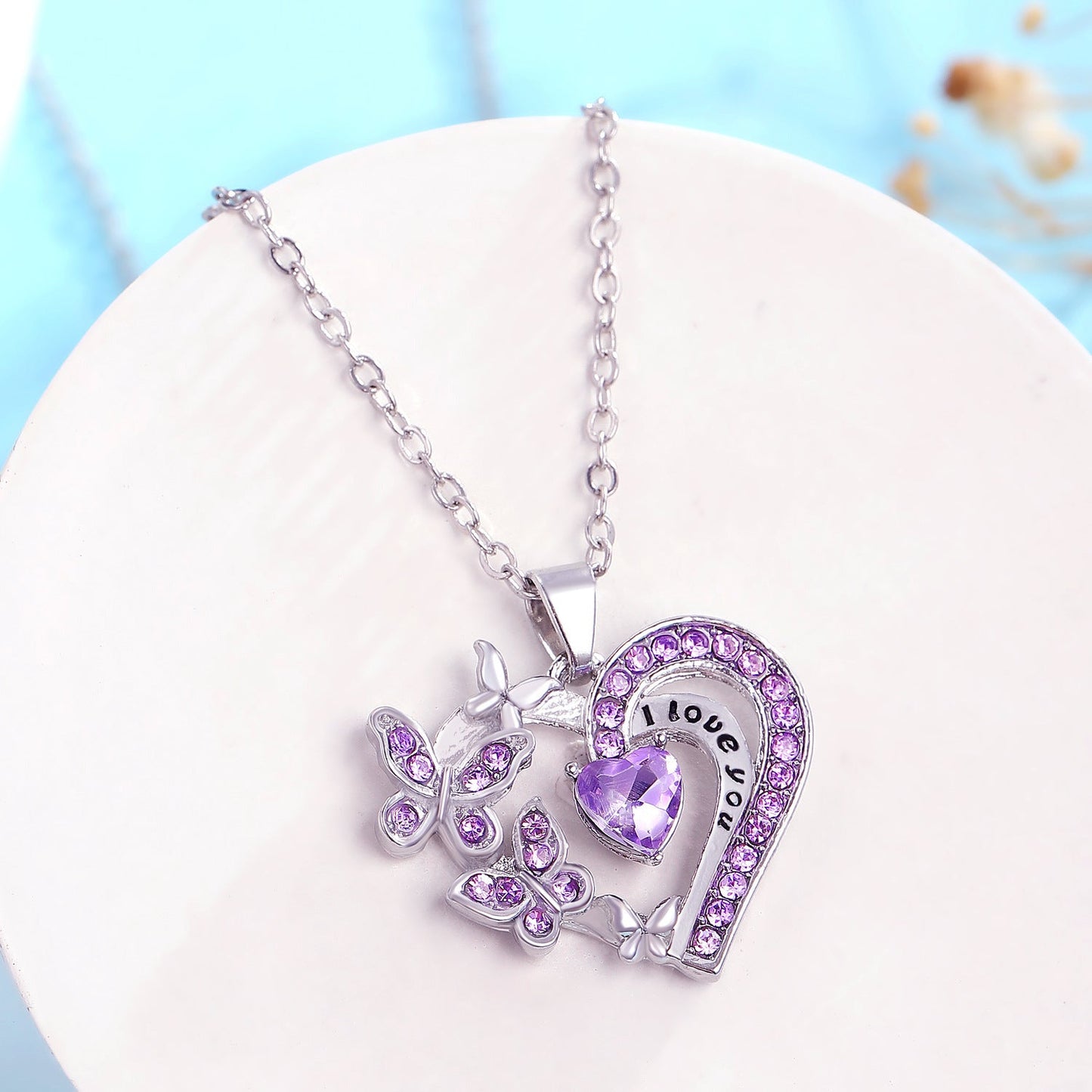 Ins Butterfly Love Necklace With Rhinestones Fashion Personality Hollow Heart-shaped Clavicle Chain Pendant Necklace For Valentine's Day null