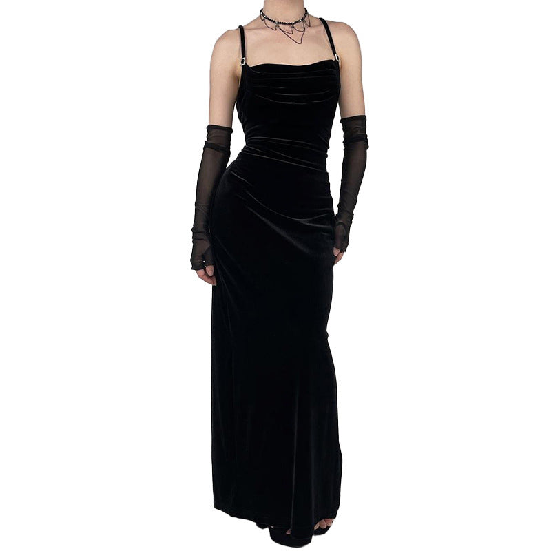 Backless Velvet Dress Women's Sling null