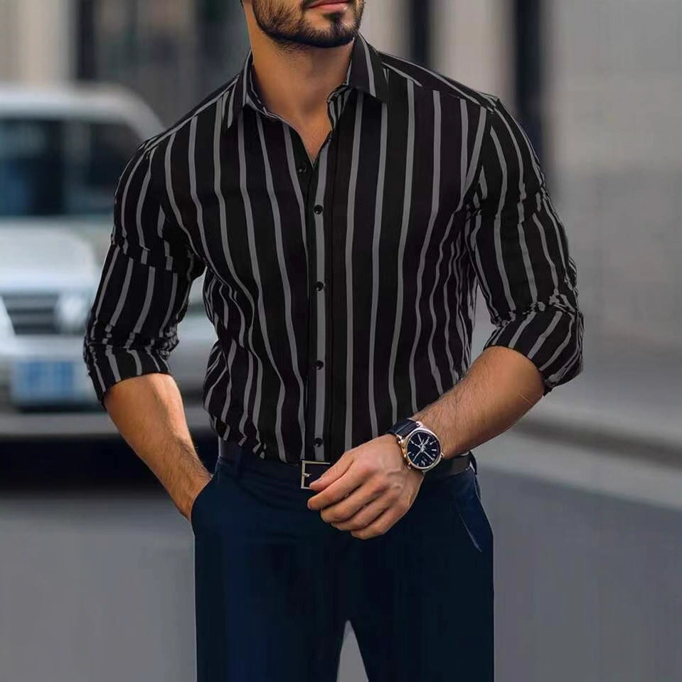 Striped Printed Casual Four-way Stretch Long Sleeve Shirt For Men
