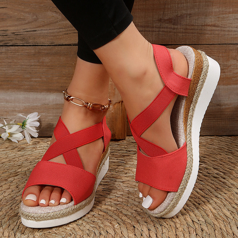 Wedge Sandals For Women Cross-strap Platform Gladiator Hemp Heel Shoes Summer null