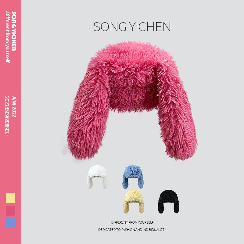 Long Haired Rabbit Ear Plush Hat Sweet Cute And Warm