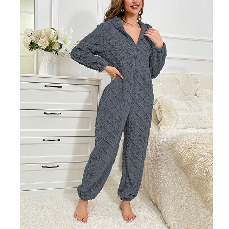 Casual Home Warm Coral Fleece One-piece Pajamas null