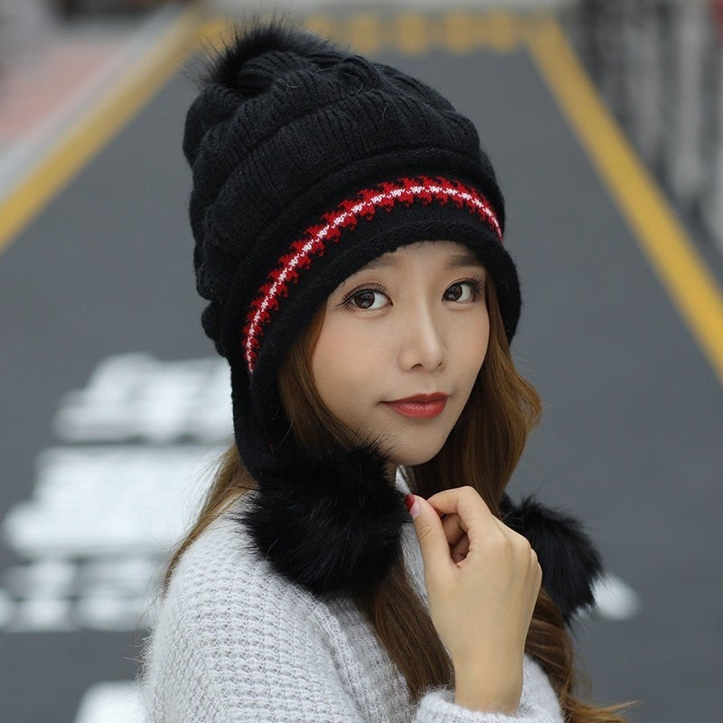 Cozy Knit Fleece-Feel Beanie With Ear Flaps & Pompom Warm Winter Hat For Women Perfect For Skiing & Outdoor Activities null