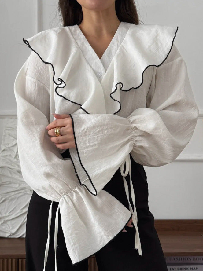 Layered Ruffled Blouse With A Cardigan Top