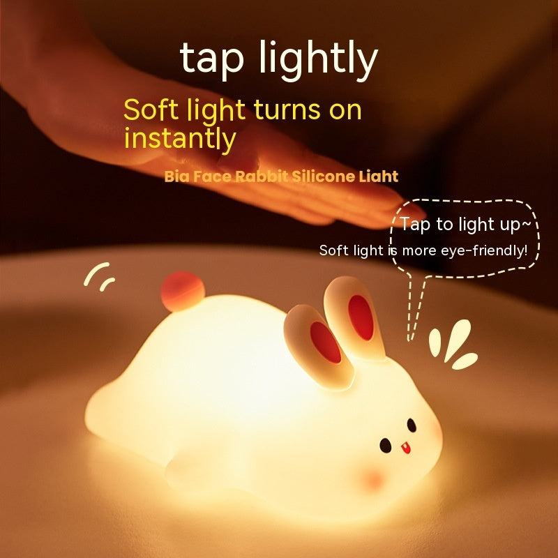 Cute LED Night Light Touch Sensor Cartoon Kid's Nightlights Big Face Rabbit Silicone Night Light Christmas Gift Bedside Lamp Home Decor null