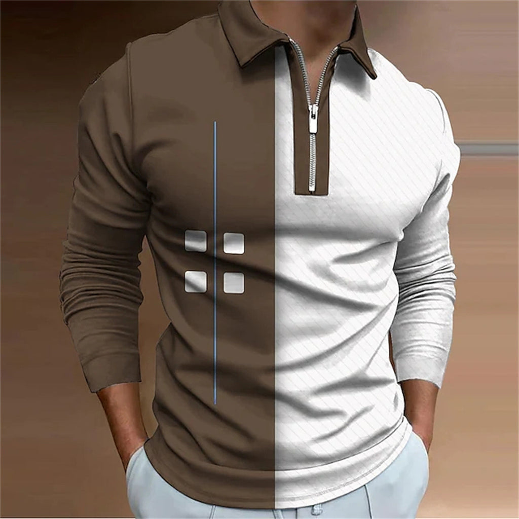 European And American Men's Lapel Polo Shirt Fashion Casual Long Sleeve