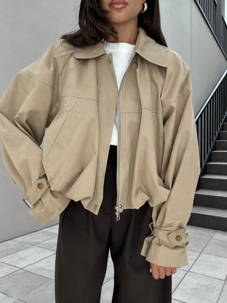 Stylish Relaxed-fit Solid-color Short Blazer With A Lapel For Work Or Everyday Wear