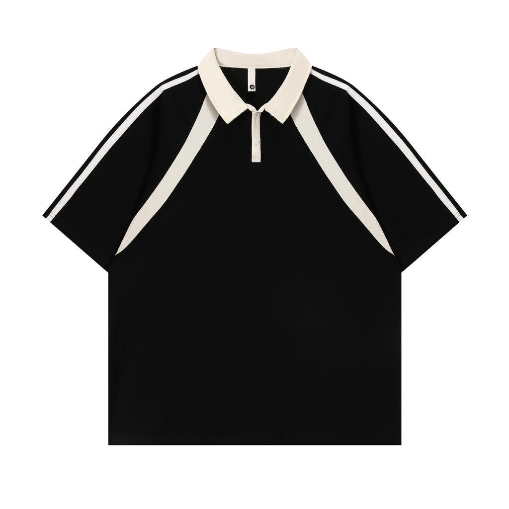Contrast Color Short-sleeved Cotton Polo Shirt Lapel