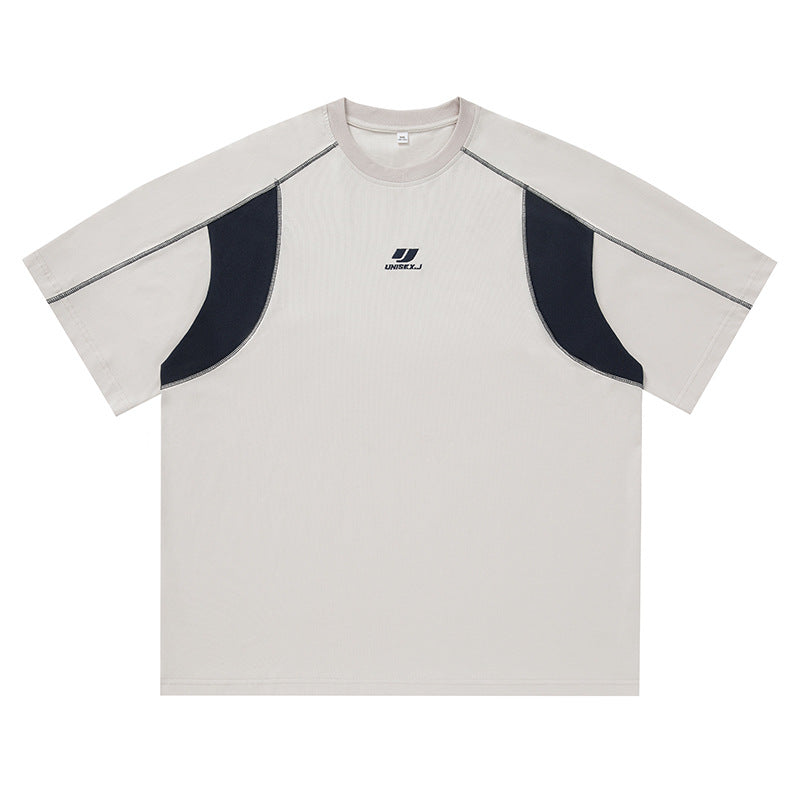 Contrast Color Men's Round Neck Embroidered T-shirt