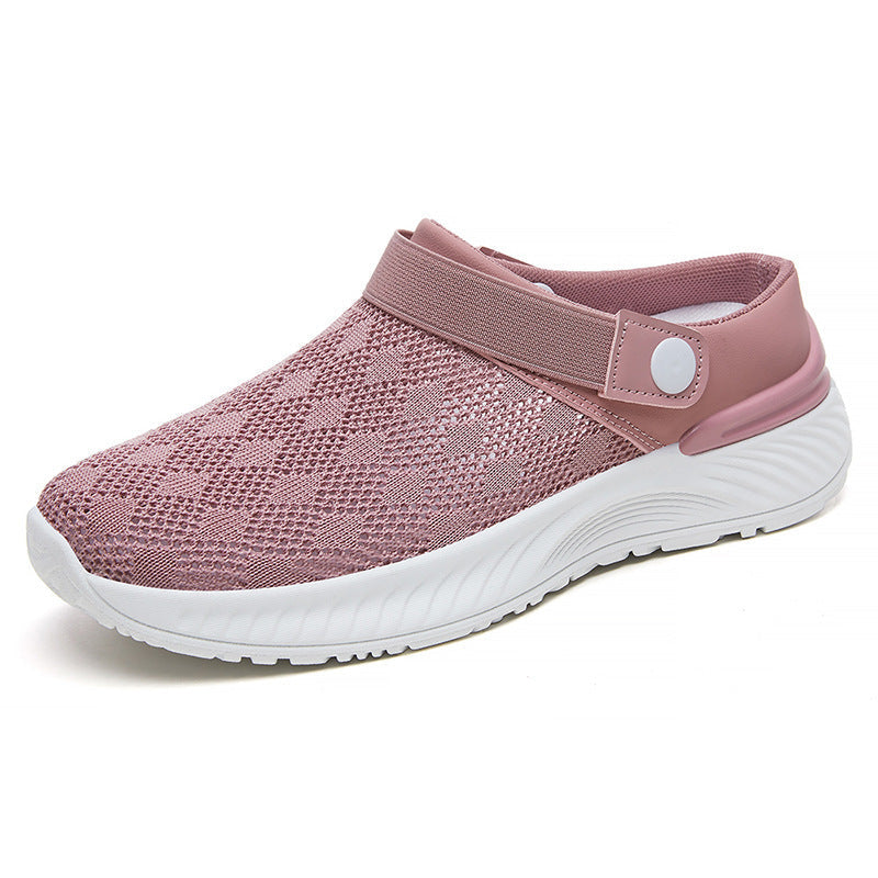 Women's Mesh Sandals Summer Breathable Lazy Slippers One-step Round Toe Half-slip Shoes null