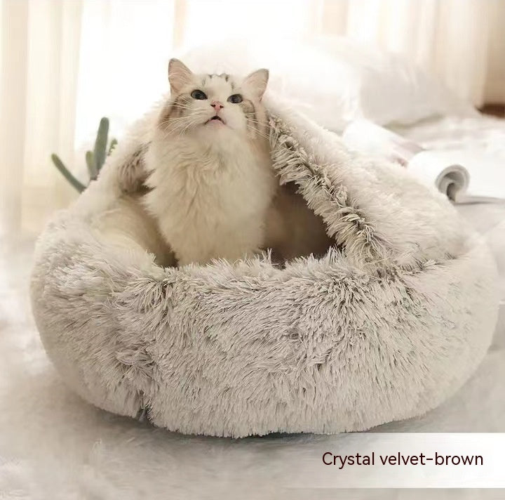 2 In 1 Dog And Cat Bed Pet Winter Bed Round Plush Warm Bed House Soft Long Plush Pets Bed Pet Products null