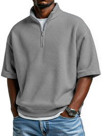 Camisa Polo Masculina Manga Curta em Waffle T-shirt Meio Zíper Solta