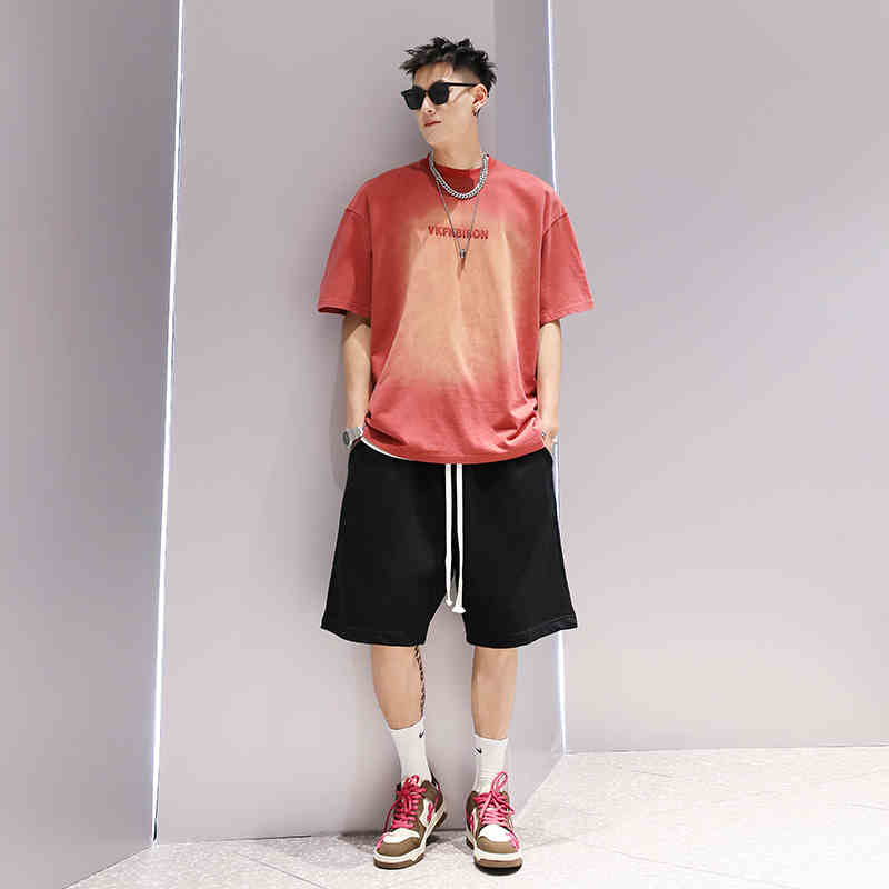 Gradient Washed Fashionable T-shirt Men's Fashion Couple Short Sleeve