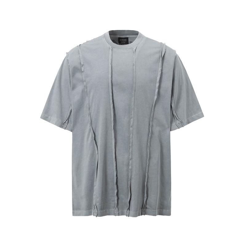 High Street American Retro Folding Patchwork Short-sleeved T-shirt Men