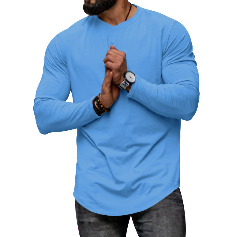 Men's Long-sleeved Casual Round Neck Solid Color Top Bottoming T-shirt