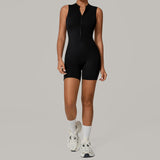 European And American One-piece Jumpsuit With Stand-up Collar, Zipper, And Sleeveless