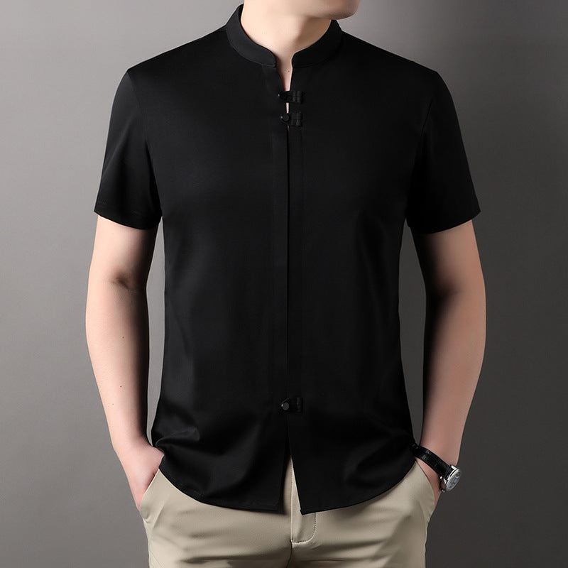 Men's Short Sleeve Shirt Mercerized Liquid Ammonia Cotton Half Sleeve
