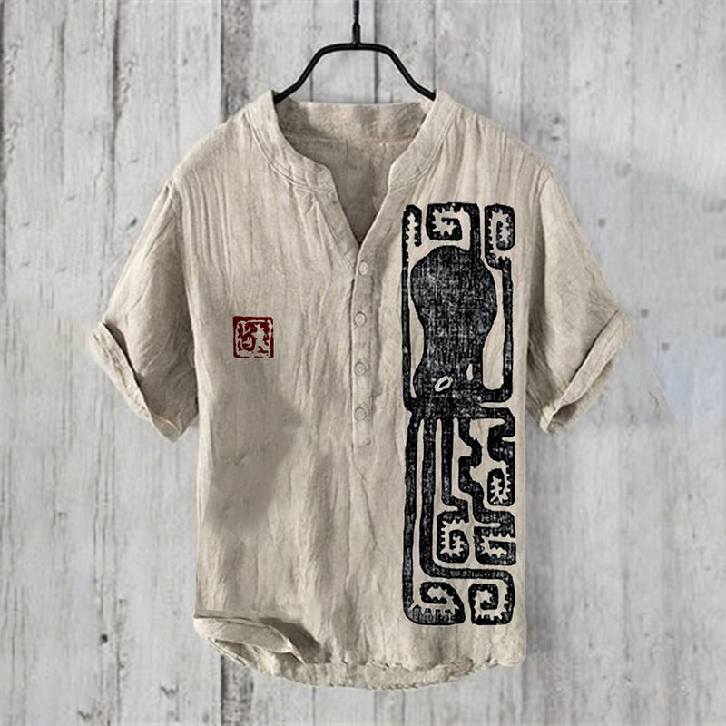 Printed Men's Casual Loose-fit Retro Short-sleeve
