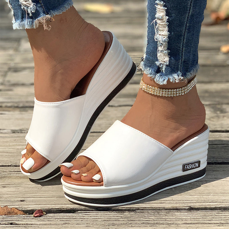 Fish Mouth Wedges Sandals Summer Fashion Hollow Design High Heels Slides Slippers Casual Beach Shoes For Women null