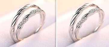 S925 sterling silver water ripple micro inlaid couple ring