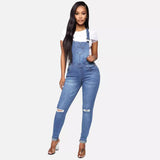 Womens Ripped Washed Denim Overalls