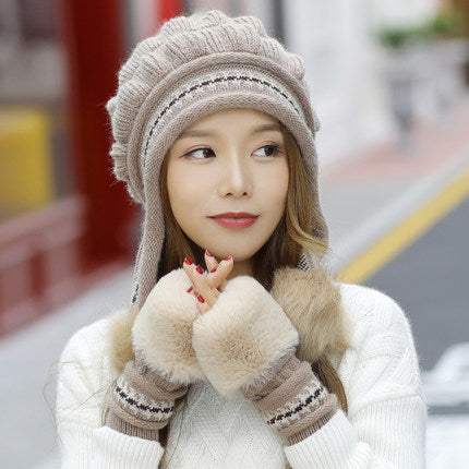 Cozy Knit Fleece-Feel Beanie With Ear Flaps & Pompom Warm Winter Hat For Women Perfect For Skiing & Outdoor Activities null