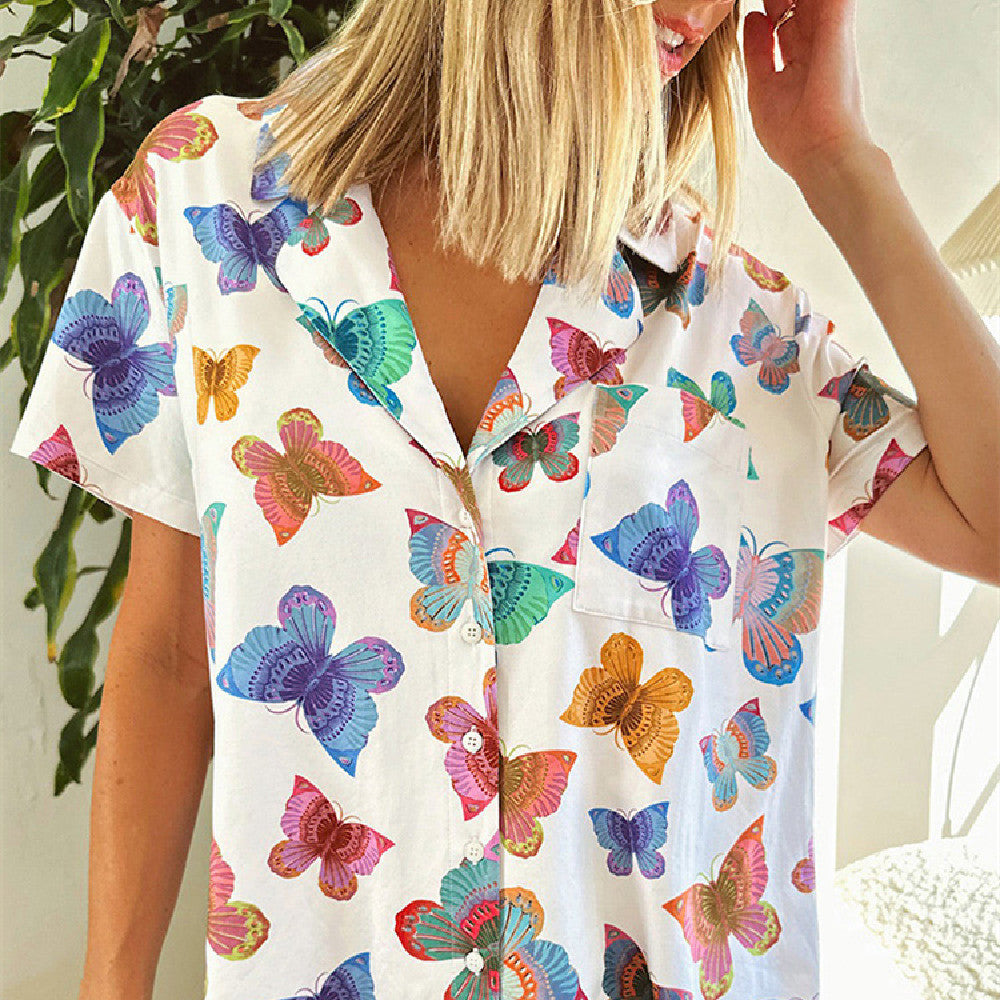 Butterfly Print Short Sleeve Homewear Suit Women null