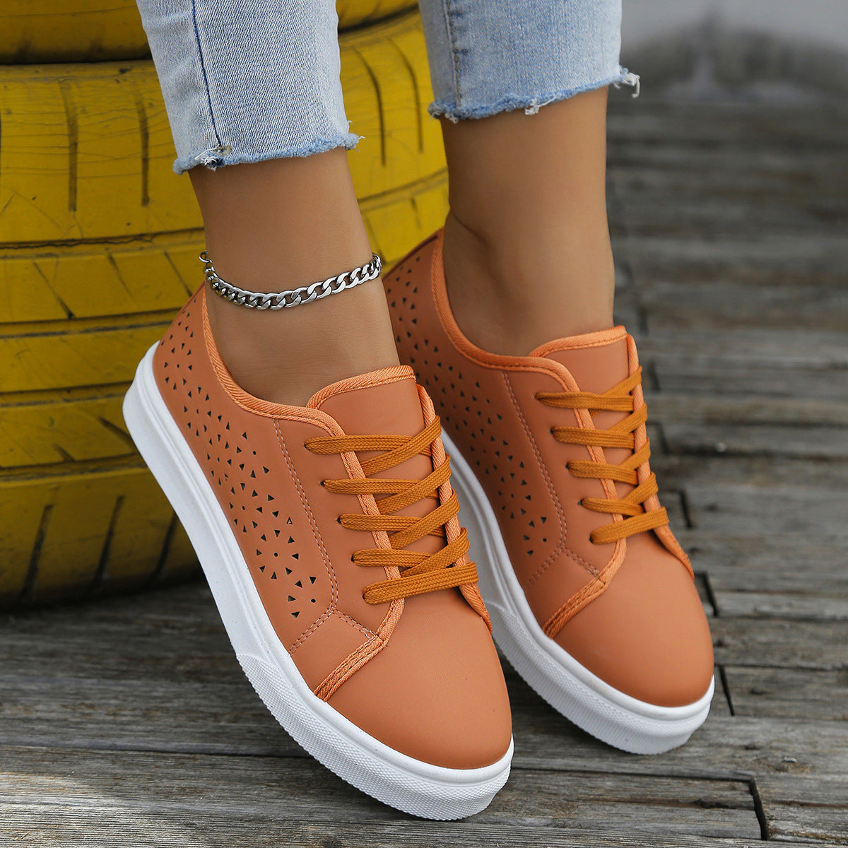 Cutout Flat Shoes Lace-up Hollow Out Walking Shoes For Women Loafers null