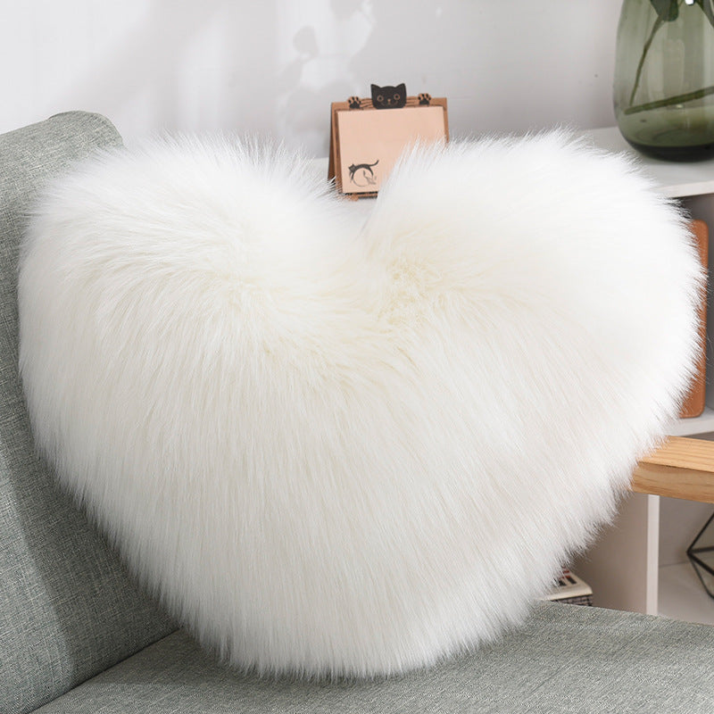 Throw Pillows Heart Shape Long Plush Fluffy Shaggy Cushion Cover Sofa Cushions Decorative Pillow Covers Pillowcase White null