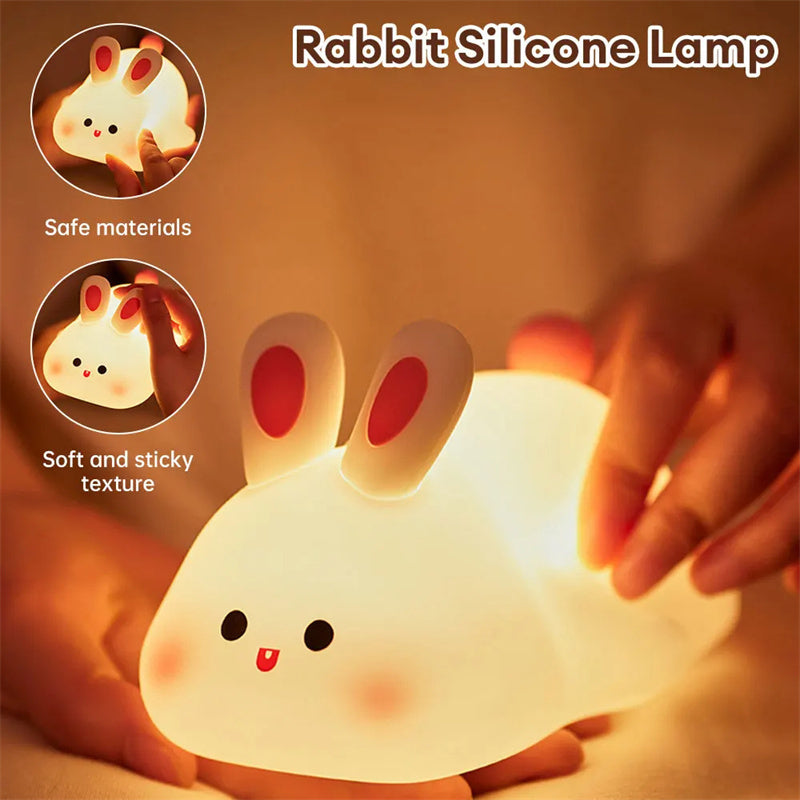 Cute LED Night Light Touch Sensor Cartoon Kid's Nightlights Big Face Rabbit Silicone Night Light Christmas Gift Bedside Lamp Home Decor null