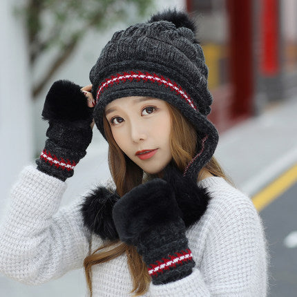 Cozy Knit Fleece-Feel Beanie With Ear Flaps & Pompom Warm Winter Hat For Women Perfect For Skiing & Outdoor Activities null