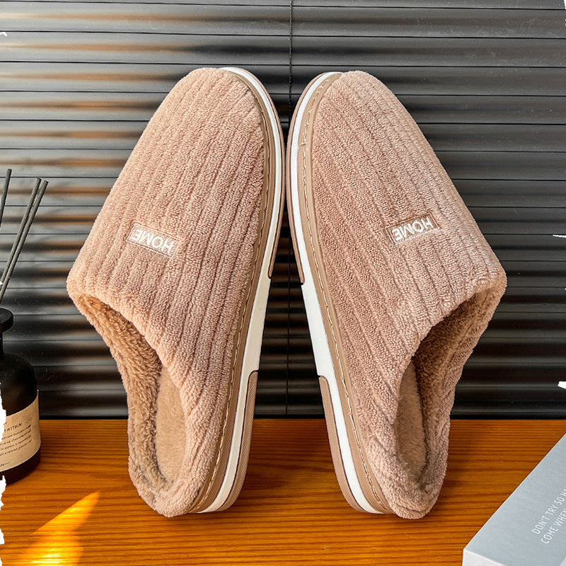 Solid Color Simple Cotton Slippers Winter Non-slip Home Warm Plush Slippers Household Indoor Couple Women's House Shoes null