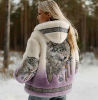 Womens Printed Street-Style Flannel Hoodie For Fall And Winter