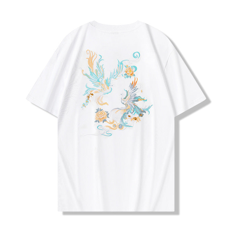 Phoenix Embroidered T-shirt Men's Cotton Half Sleeve