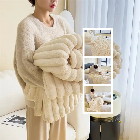 Soft Wind Bubble Velvet Blanket Warm Solid Rabbit Fur Blankets Double-sided Thickening Cover Throw Warm Fur Blanket null