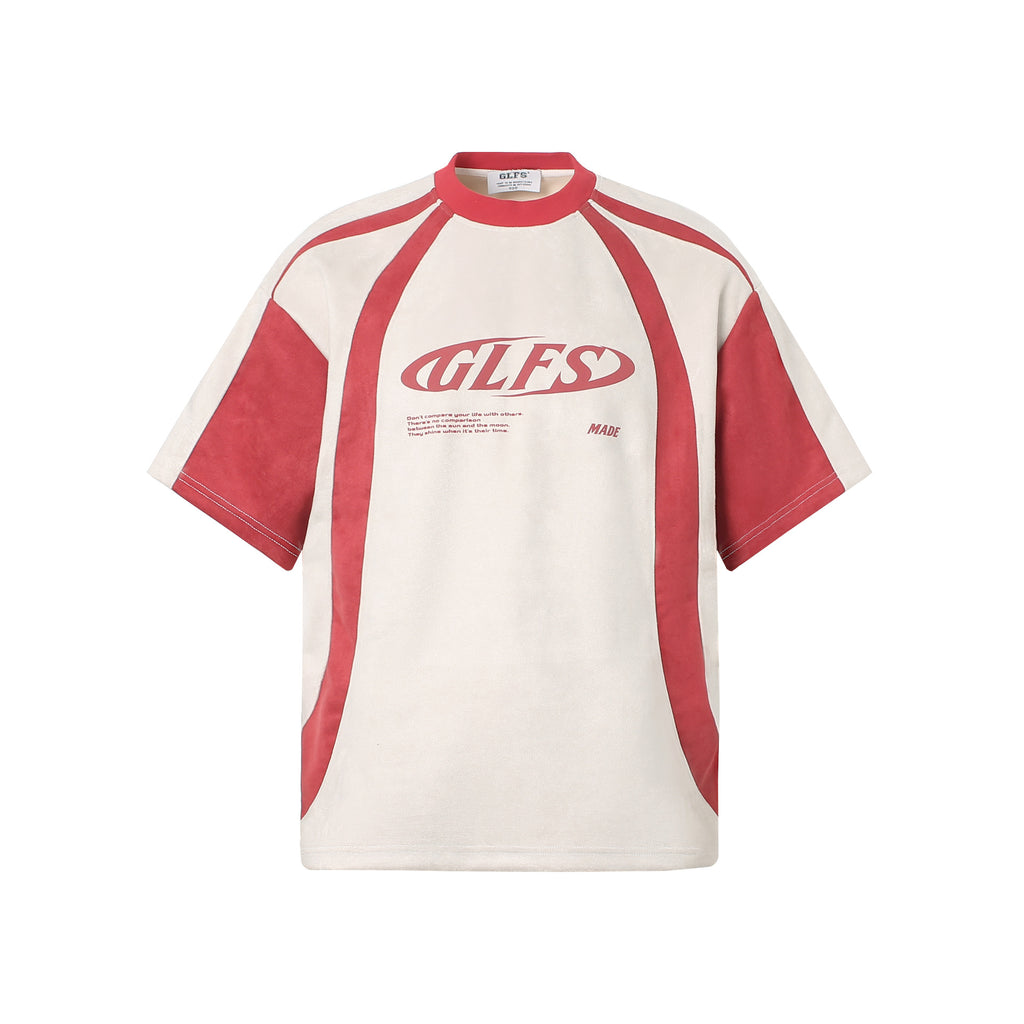 Summer Letters High-grade Design Men's Loose Deconstructed Suede Short-sleeved T-shirt