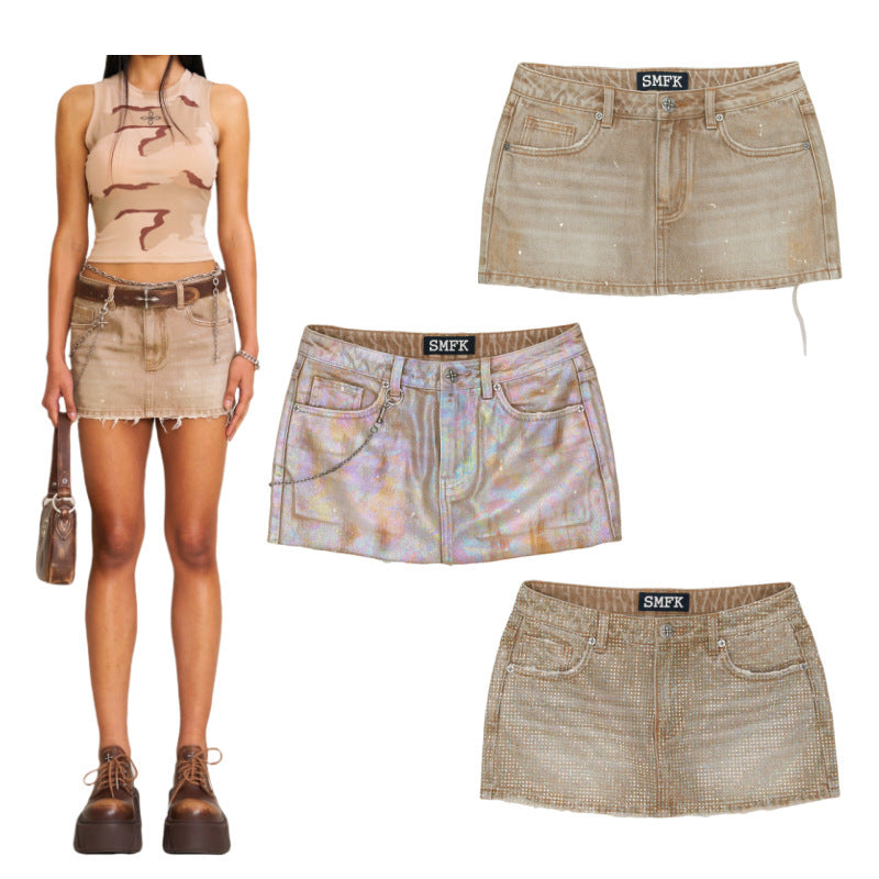 Saia Jeans Holográfica Feita à Mão Wildland