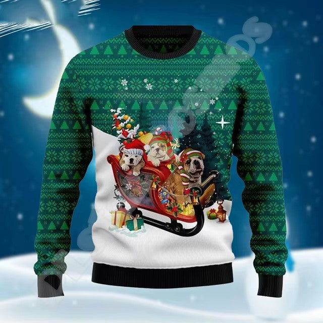 Christmas Chunky-knit Hoodie With Graffiti Tattoo And Vintage Print Unisex Harajuku-style Casual 3D Digital Design