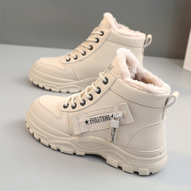 Fleece Lace-up Boots Winter Warm Short Plush High-top Shoes null