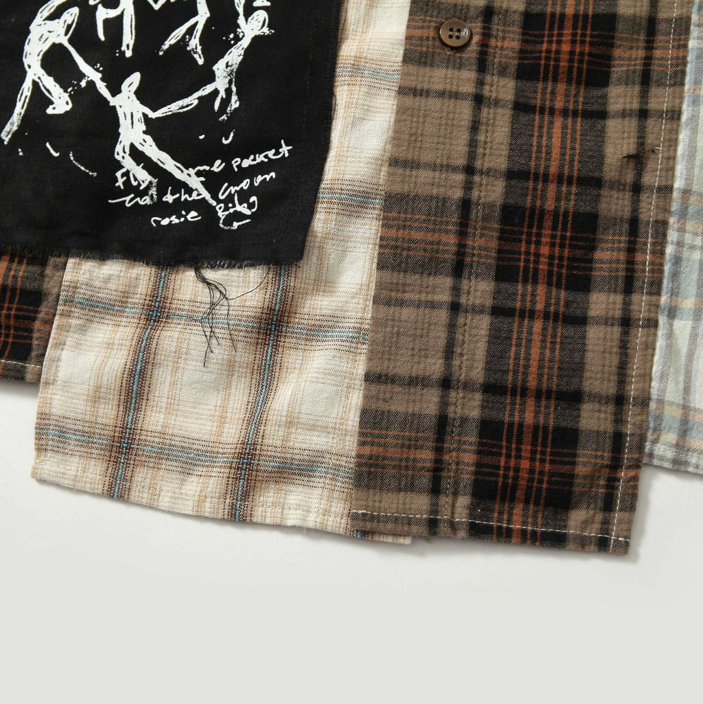Retro Multicolor Plaid Stitching Graffiti Shirt