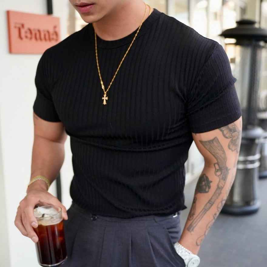 Men's Summer Sports Fitness Casual Round Neck Stretch Crew Neck Short Sleeve null