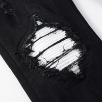 Street-style Mens Ripped Corduroy Patch Denim Jeans