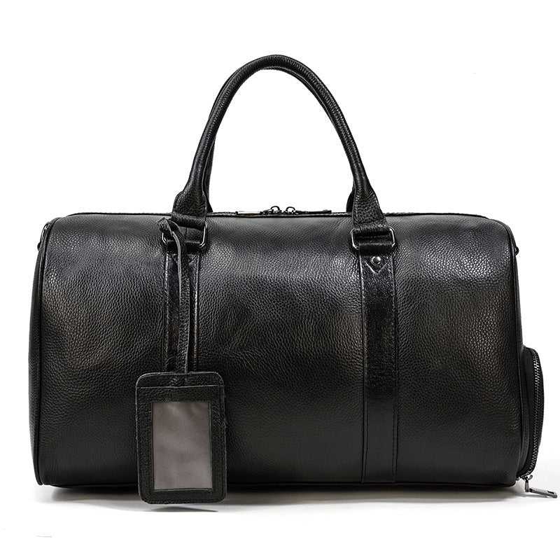 Men's Real-leather Traveling Black Gym Bag null