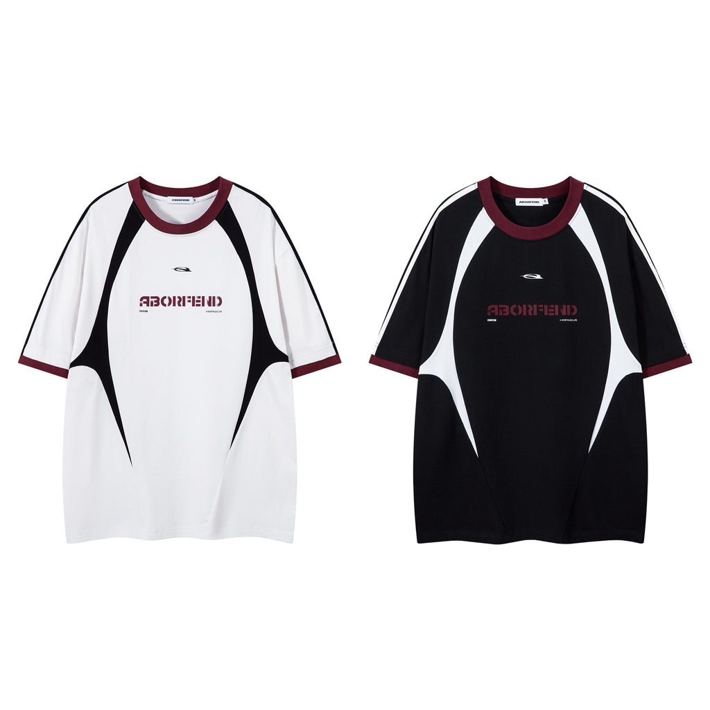 Retro Contrast Color Letter Print Short-sleeve T-shirt Loose Couple's Tops